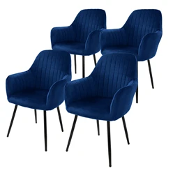 Bild von ML-DESIGN Stuhl Esszimmerstuhl mit Rücken- und Armlehnen Samt/Kunstleder Bezug (Komplett-Set, 4 St), Ergonomische Stuhl Blau Küchenstuhl Wohzimmerstuhl Polsterstuhl