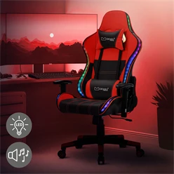 Bild von B-Ware Gamingstuhl mit RGB Beleuchtung & Bluetoothboxen Schwarz/Rot aus Kunstleder ML-Design