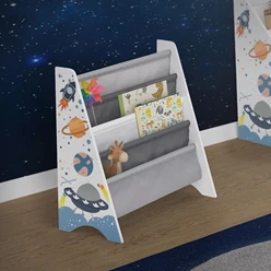 Bild von Joyz Spielzeugtruhe Kinderregal Kindermöbel Kinderzimmerregal Spielzeug Spielzimmer Möbel, Weltraum Bücherregal mit 4 Fächern Pressspan / Polyester