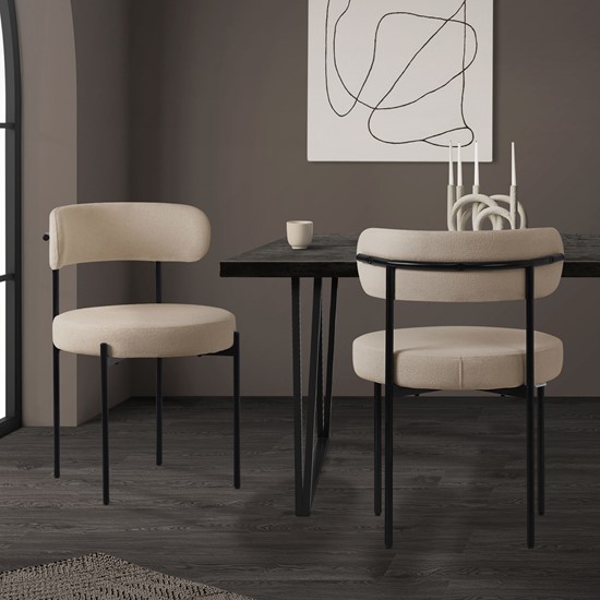 Bild von B-Ware Esszimmerstuhl 2er Set mit Teddystoff mit Rückenlehne Braun Küchenstuhl ML-Design