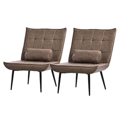 Bild von Relaxsessel 2er Set Braun mit Nackenrolle PU-Leder Bezug mit Metallbeinen ML-Design