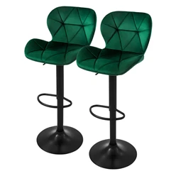 Bild von B-Ware Barhocker 2er Set Grün Samtbezug mit Rückenlehne und Fußstütze höhenverstellbar 59-79cm ML-Design