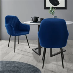 Bild von B-Ware Esszimmerstuhl 2er Set mit Rücken- und Armlehnen Blau Küchenstuhl mit Microfaser-Samtbezug ML-Design