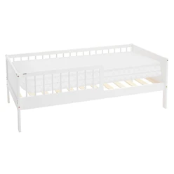 Bild von ML-DESIGN Kinderbett Bodenbett Juniorbett inkl. Lattenrost Einzelbett für Kinder Jugendbett, Junior-Bett mit Rausfallschutz & Matratze Bettrahmen aus MDF / Kiefer