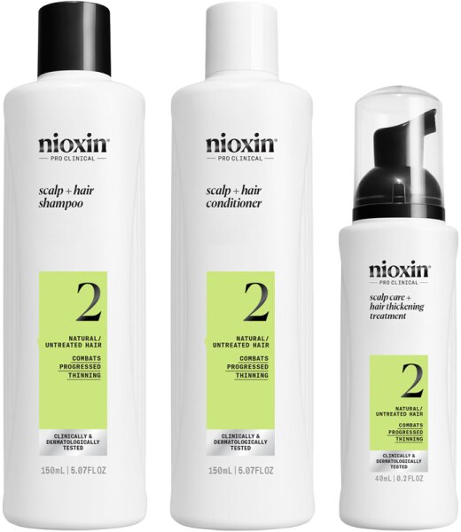 Bild von Nioxin Scalp + Hair Kit System 2 - Haarpflege für naturbelassenes, sichtbar dünner werdendes Haar - Shampoo, Conditioner & Scalp Treatment (150+150+40 ml)