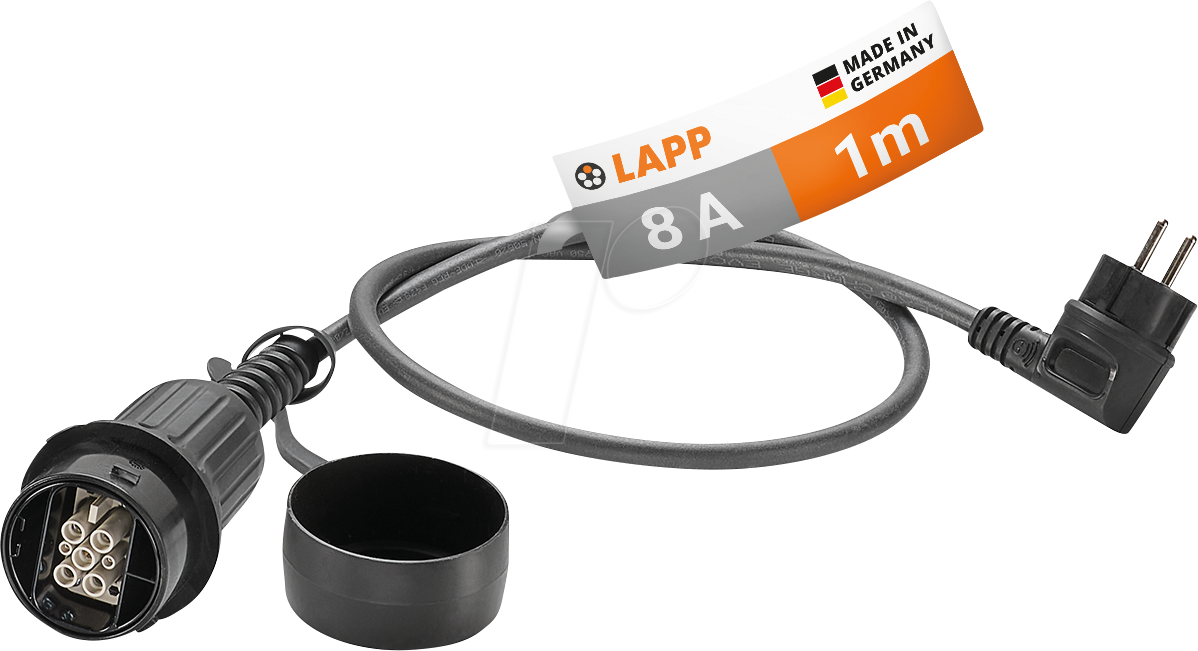 Bild von Lapp Mobility, Elektroauto Ladekabel, Schutzkontakt-Ladeadapter (Typ 2, 1.80 kW, 8 A, 0.96 m)