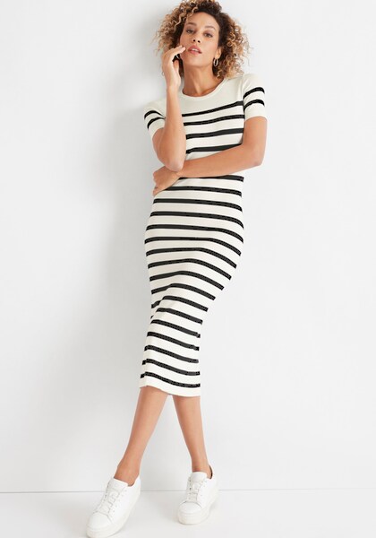 Bild von HECHTER PARIS Strickkleid, wadenlang, modern, aus Viskosemischung, Kurzarm