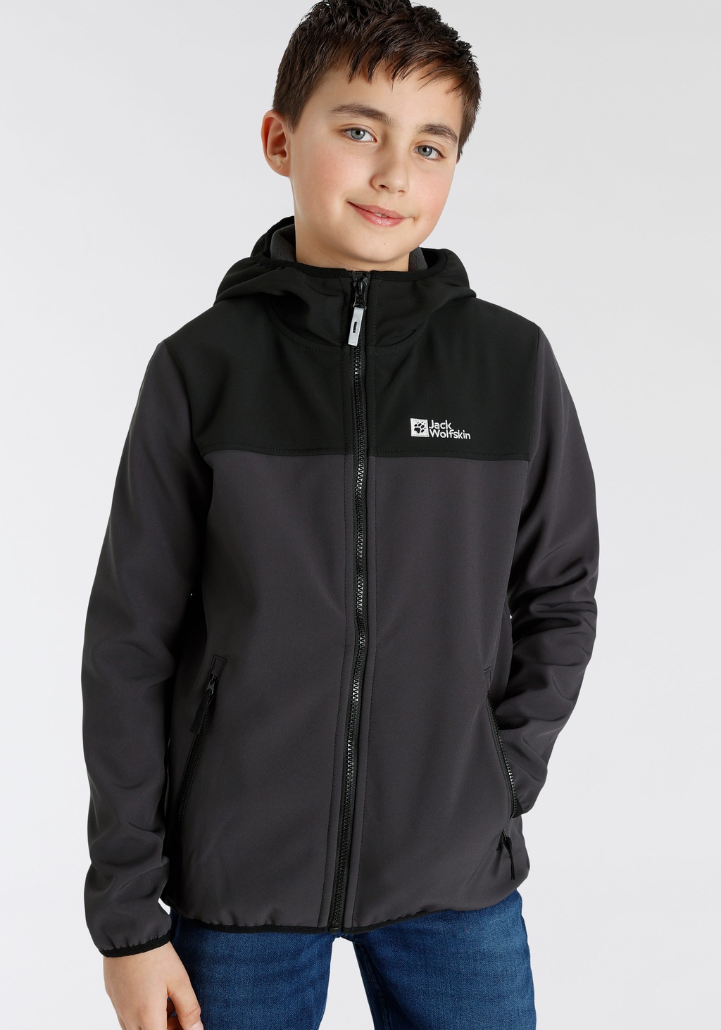 Bild von Jack Wolfskin Softshelljacke "FOURWINDS JACKET KIDS", mit Kapuze, mit farblich abgesetzten Details