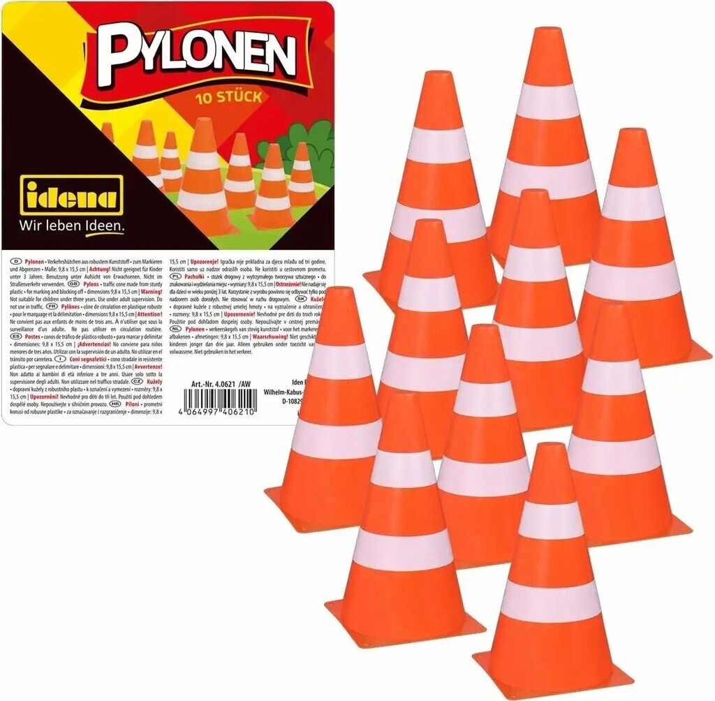 Bild von Idena Pylonen 40621, 10 Stück Orange Weiß Baustellenspielzeug