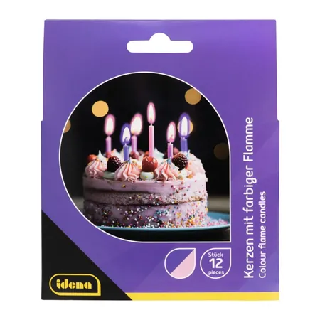Bild von Idena Partykerzen - 12er Set, bunte Flamme, rosa/lila
