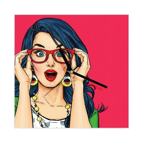 Bild von Primedeco Wanduhr Glasuhr Wanduhr Wandkunst Größe 30 x 30 cm mit Motiv Frau mit Sonnenbrille
