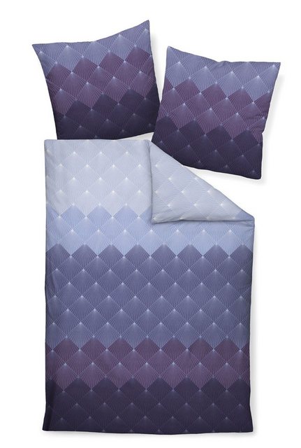 Bild von Janine Bettwäsche Janine Moments Mako-Satin Bettwäsche 200x220 Rauten Fächer blau lila, Mako-Satin, 3 teilig