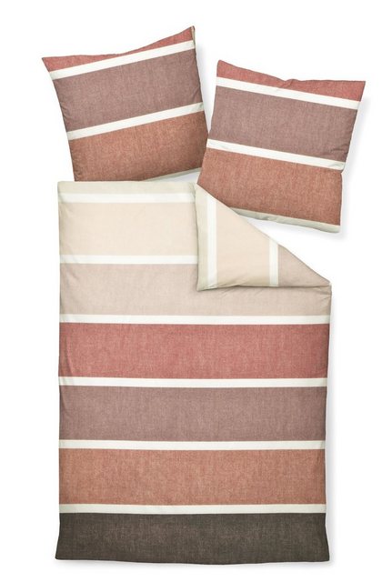 Bild von Janine Bettwäsche Janine Biber Bettwäsche Davos 240x220 Streifen rosa mauve beere grau, Biber, 3 teilig