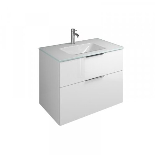 Bild von Burgbad Eqio Glas-Waschtisch inklusive Waschtischunterschrank, Breite 820 mm, SEYX082, Farbe (Front/Korpus): Frassino Dekor Cappuccino / Frassino Dekor Cappuccino, Stangengriff schwarz matt G0234