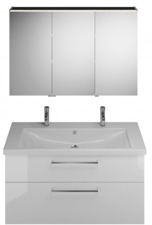 Bild von Burgbad Eqio Set, bestehend aus Spiegelschrank Version rechts, Keramik-Doppelwaschtisch mit 1 Beckenmulde und Waschtischunterschrank, Breite: 1230 mm, SFAO123R, Farbe (Front/Korpus): Grau hochglanz / grau hochglanz, Stangengriff schwarz matt G0234