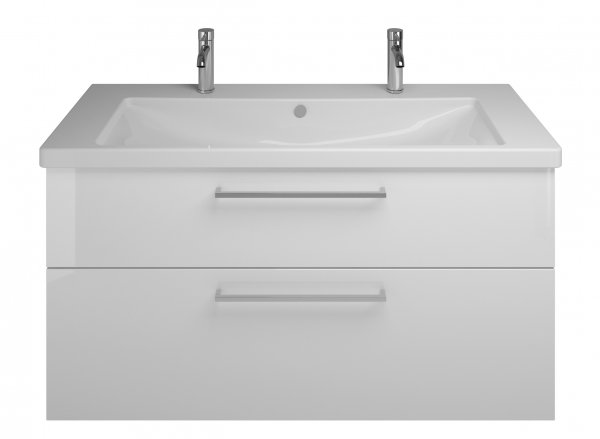 Bild von Burgbad Eqio Keramik-Doppelwaschtisch inklusive Waschtischunterschrank, Breite 1230 mm, SEYR123, Farbe (Front/Korpus): Eiche Dekor Urban / Eiche Dekor Urban, Griff Chrom G0146