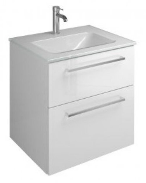 Bild von Burgbad Eqio Glas-Waschtisch inklusive Waschtischunterschrank, Breite 620 mm, SEYX062, Farbe (Front/Korpus): Eiche Dekor Urban / Eiche Dekor Urban, Stangengriff Schwarz Matt G0234