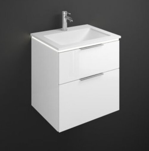 Bild von Burgbad Eqio Mineralguss-Waschtisch inklusive Waschtischunterschrank und LED-Waschtischunterschrankbeleuchtung, Breite 620 mm, SEZE062, Farbe (Front/Korpus): Eiche Dekor Urban / Eiche Dekor Urban, Stangengriff Chrom P95
