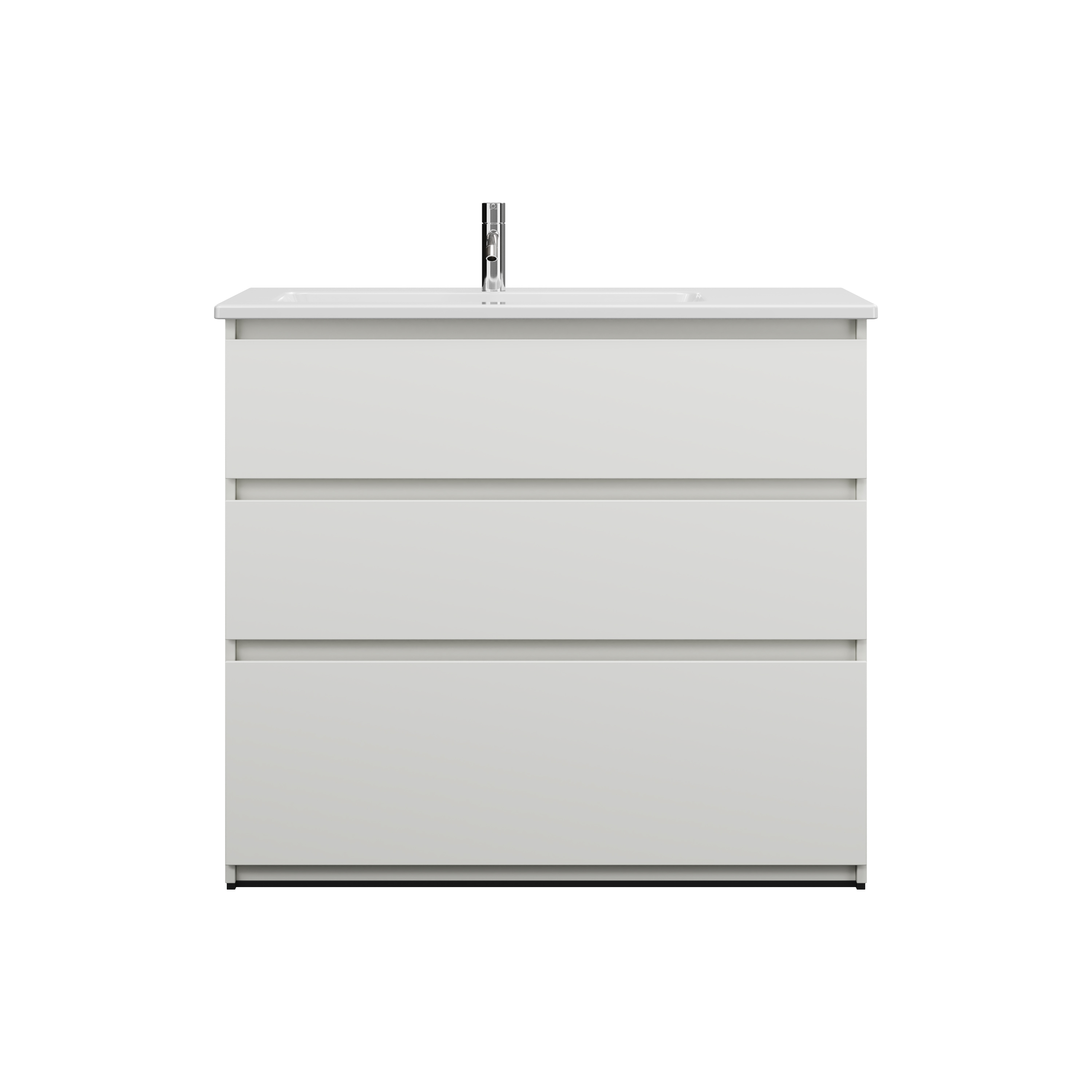 Bild von Burgbad Lin20 tiefes Keramik-Waschtisch Farbe Weiß Glänzend linksbündig inklusive Waschtischunterschrank 3 Auszüge, 1030x495x912, SGHI103L, Farbe (Front/Korpus): Weiß Matt mit Laserkante
