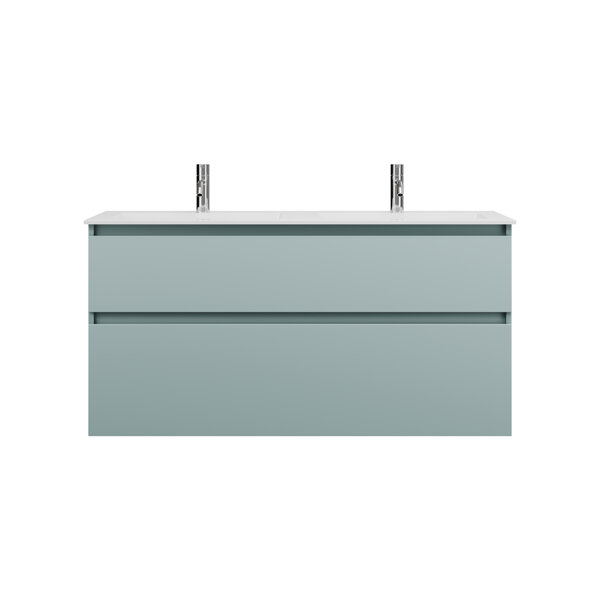 Bild von Burgbad Lin20 Mineralguss-Doppelwaschtisch Farbe Weiß Matt inklusive Waschtischunterschrank 2 Auszüge, 1220x495x612mm, SGHZ122, Farbe (Front/Korpus): Frassino Dekor Cappuccino
