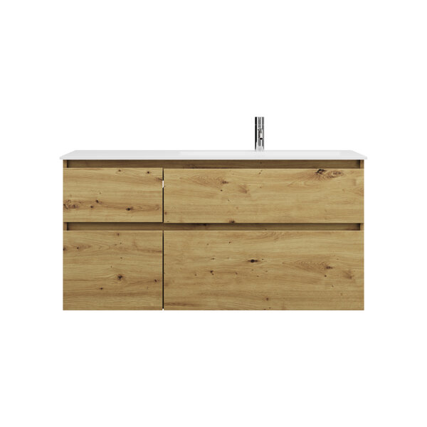 Bild von Burgbad Lin20 Mineralguss-Waschtisch Weiß Glänzend rechtsbündig inklusive Waschtischunterschrank 4 Ausüge, 2 verschiedene Größen, 1220x495x612mm, SGIJ122R, Farbe (Front/Korpus): Eiche Dekor Urban