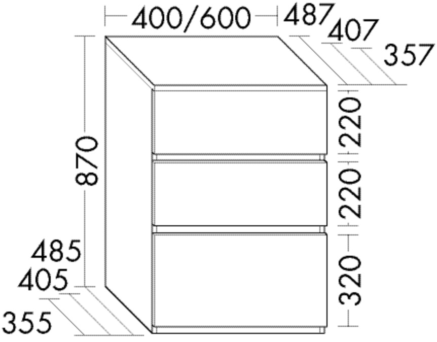 Bild von Burgbad Lin20 Unterschrank, 3 Auszüge in der Tiefe 357, 400x357x870mm, USIX040, Farbe (Front/Korpus): Eiche Dekor Cashmere