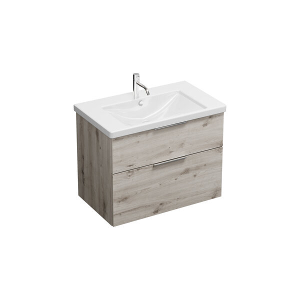 Bild von Burgbad Eqio Keramik-Waschtisch inklusive Waschtischunterschrank, Breite 830 mm, SEYQ083, Farbe (Front/Korpus): Eiche Dekor Silber / Eiche Dekor Silber, Griff Chrom G0146
