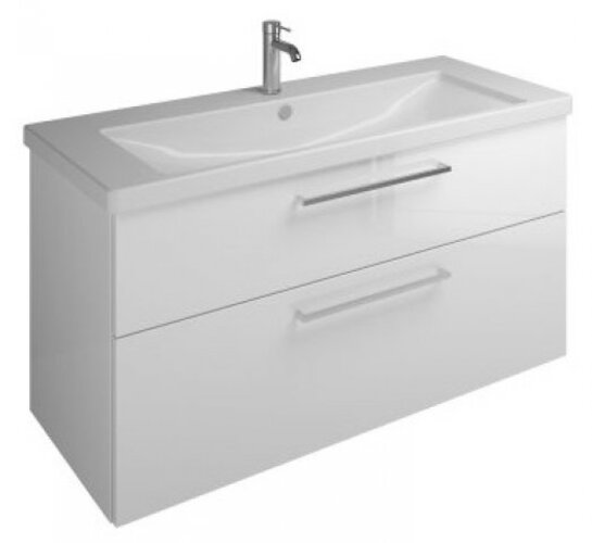 Bild von Burgbad Eqio Keramik-Waschtisch inklusive Waschtischunterschran, Breite 1230 mm, SEYQ123, Farbe (Front/Korpus): Weiß Hochglanz / Weiß Glänzend, Griffleiste Chrom G0251