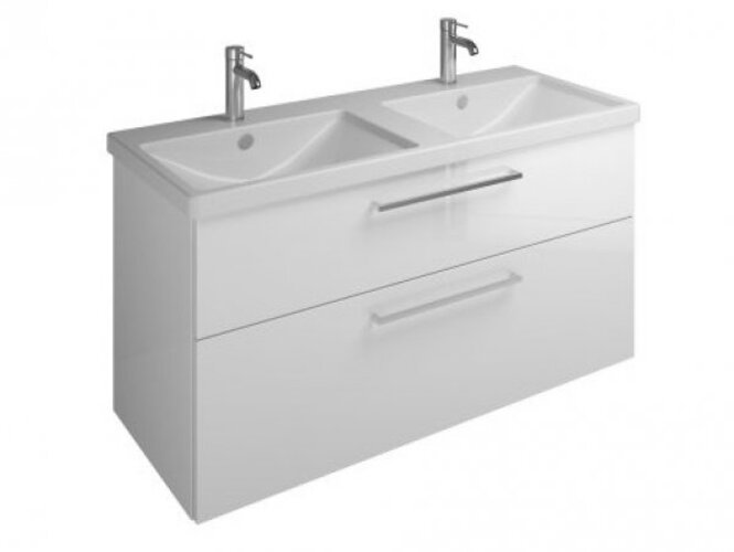 Bild von Burgbad Eqio Keramik-Doppelwaschtisch inklusive Waschtischunterschrank, Breite 1230 mm, SEYS123, Farbe (Front/Korpus): Frassino Dekor Cappuccino / Frassino Dekor Cappuccin, Griffleiste Chrom G0251
