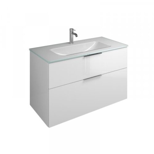 Bild von Burgbad Eqio Glas-Waschtisch inklusive Waschtischunterschrank, Breite 1020 mm, SEYX122, Farbe (Front/Korpus): Eiche Dekor Silber / Eiche Dekor Silber, Griff Chrom G0146