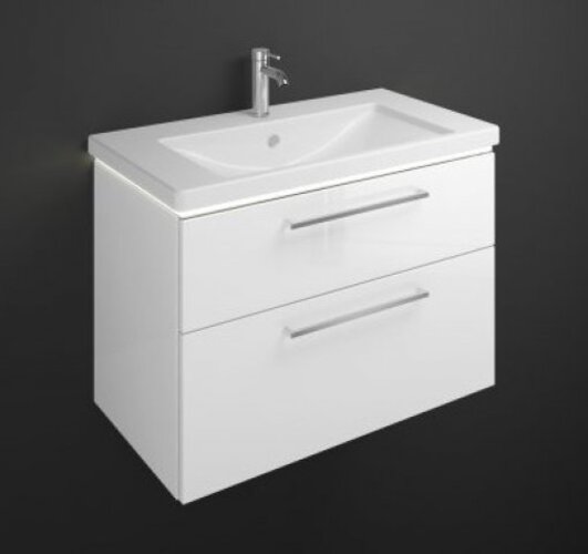 Bild von Burgbad Eqio Keramik-Waschtisch inklusive Waschtischunterschrank und LED-Waschtischunterschrankbeleuchtung, Breite 930 mm, SEZA093, Farbe (Front/Korpus): Eiche Dekor Silber / Eiche Dekor Silber, Stangengriff Chrom P95