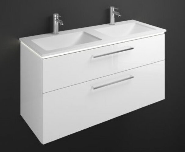 Bild von Burgbad Eqio Mineralguss-Waschtisch inklusive Waschtischunterschrank und LED-Waschtischunterschrankbeleuchtung, Breite 1220 mm, SEZF122, Farbe (Front/Korpus): Eiche Dekor Silber / Eiche Dekor Silber, Stangengriff Chrom P95