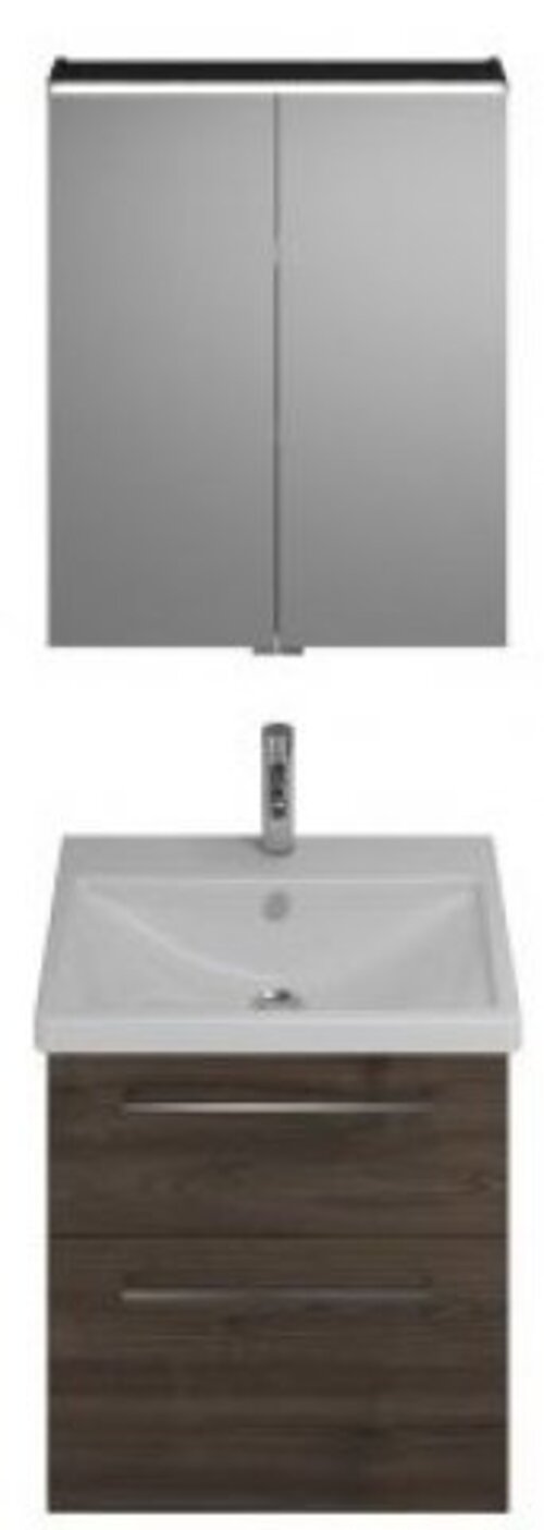 Bild von Burgbad Eqio Set, bestehend aus Spiegelschrank, Keramik-Waschtisch und Waschtischunterschrank, Breite: 650 mm, SFAN065, Farbe (Front/Korpus): Weiß Matt Dekor / Weiß Matt Dekor, Stangengriff Schwarz Matt G0234