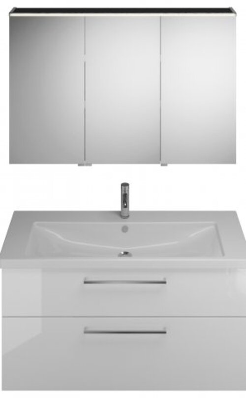 Bild von Burgbad Eqio Set, bestehend aus Spiegelschrank Version rechts, Keramik-Waschtisch und Waschtischunterschrank, Breite: 1230 mm, SFAN123R, Farbe (Front/Korpus): Weiß Hochglanz / Weiß Glänzend, Griffleiste Chrom G0251