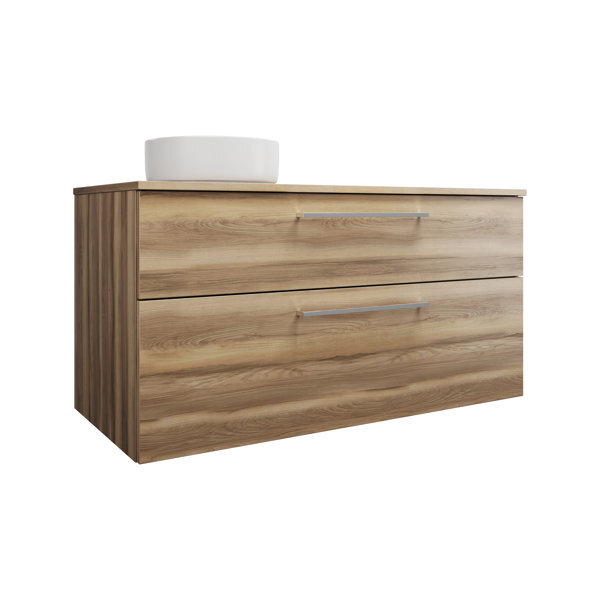 Bild von Burgbad Eqio Keramik-Aufsatzwaschtisch links, rund, inklusive Waschtischunterschrank, Breite 1200m, SGUN120L, Farbe (Front/Korpus): Frassino Dekor Cappuccino / Frassino Dekor Cappuccino, Griff Chrom P95