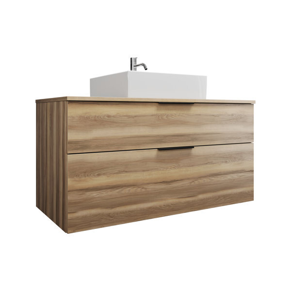 Bild von Burgbad Eqio Keramik-Aufsatzwaschtisch, quadratisch mittig, inklusive Waschtischunterschrank, Breite 1200m, SGUP120, Farbe (Front/Korpus): Frassino Dekor Cappuccino / Frassino Dekor Cappuccino, Griff Schwarz G0200