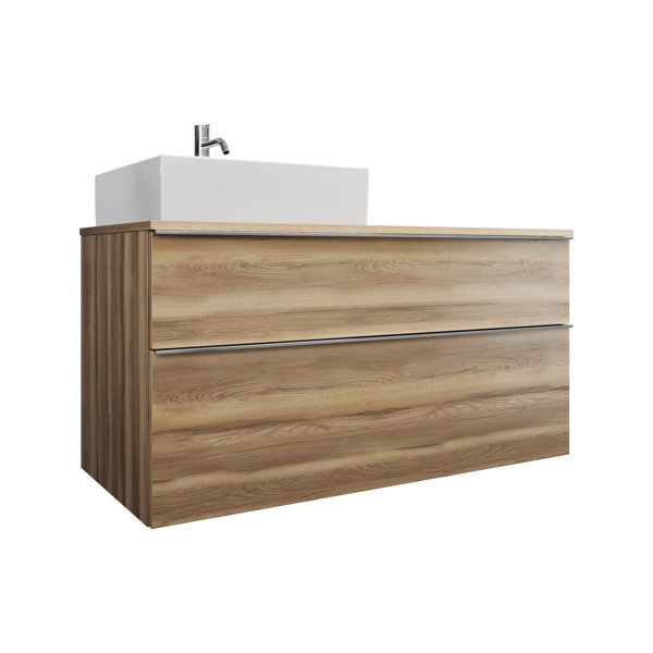 Bild von Burgbad Eqio Keramik-Aufsatzwaschtisch links, quadratisch, inklusive Waschtischunterschrank, Breite 1200m, SGUQ120L, Farbe (Front/Korpus): Frassino Dekor Cappuccino / Frassino Dekor Cappuccin, Griffleiste Chrom G0251