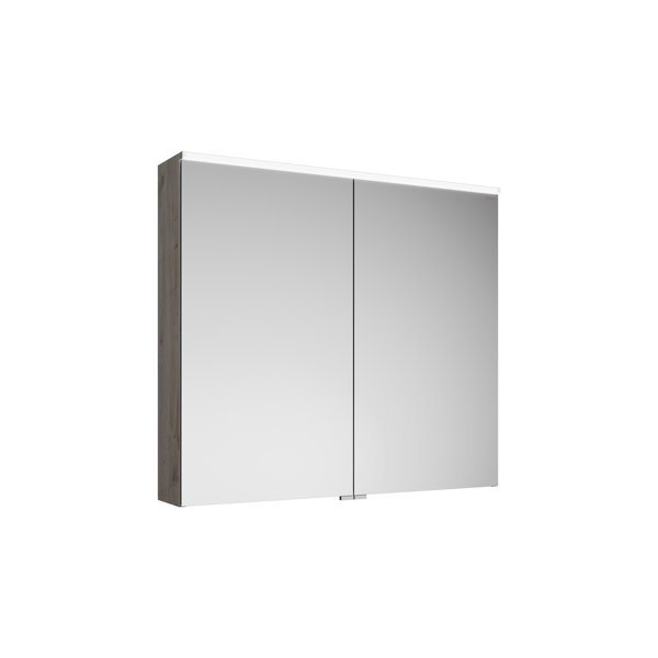 Bild von Burgbad Eqio Spiegelschrank mit horizontaler LED-Beleuchtung und Waschtischbeleuchtung, 2 Türen, 900x800mm, SPGT090, Korpus: Eiche Dekor Silber