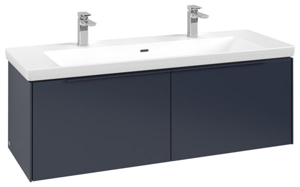 Bild von Villeroy & Boch Subway 3.0, Waschbeckenunterschrank, 1272x429x478 mm, 2 Auszüge, C6010, Farbe: Front/Korpus: Marine Blue, Griff: Marine Blue