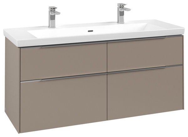 Bild von Villeroy & Boch Subway 3.0, Waschbeckenunterschrank, 1272x576x478 mm, 4 Auszüge, C60202, Farbe: Front/Korpus: Taupe, Griff: Aluminium glänzend