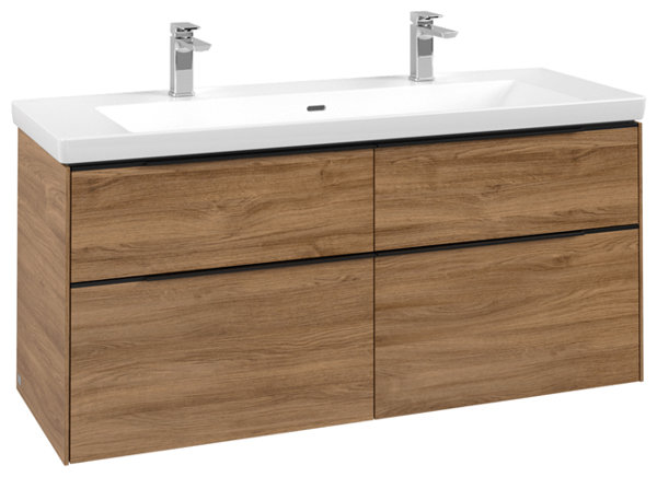 Bild von Villeroy & Boch Subway 3.0, Waschbeckenunterschrank, 1272x576x478 mm, 4 Auszüge, C60202, Farbe: Front/Korpus: Kansas Oak, Griff: Volcano Black