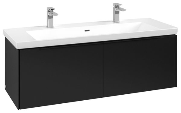 Bild von Villeroy & Boch Subway 3.0, Waschbeckenunterschrank, 1272x429x478 mm, 2 Auszüge, C601L0, Farbe: Front/Korpus: Volcano Black, Griff: Volcano Black