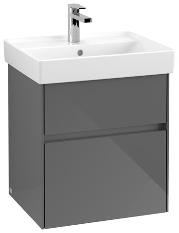 Bild von Villeroy & Boch Collaro Waschbeckenunterschrank mit Beleuchtung, 510x546x414 mm, 2 Auszüge, C007B0, Farbe: Front/Korpus: Glossy Grey, Griff: Anthracite Matt
