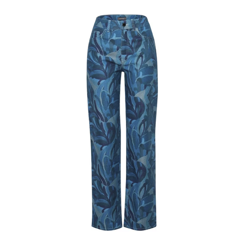Bild von MYBC Jeans mit Blumen-Print in Blautönen