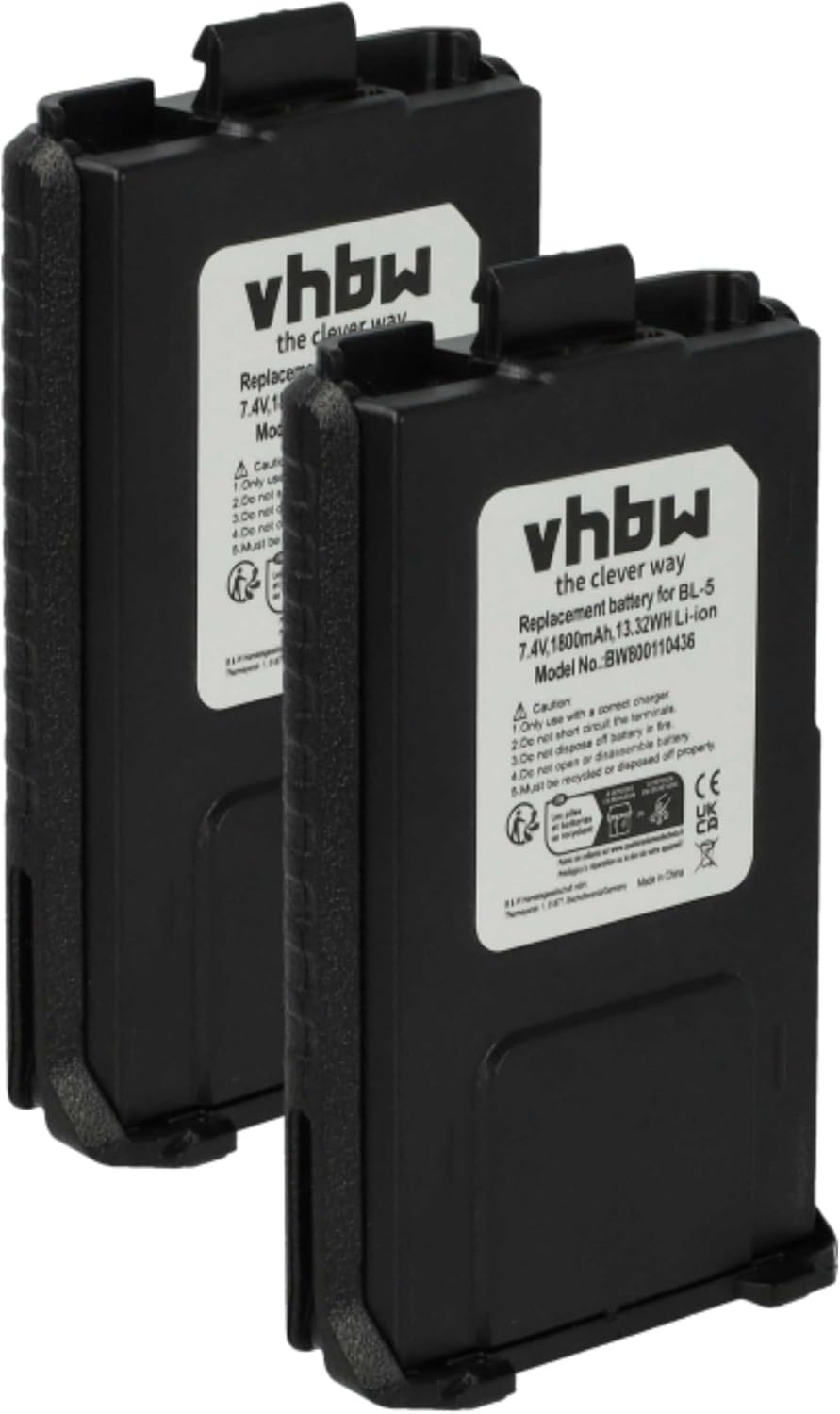 Bild von 2x Akku kompatibel mit Baofeng UV-5R, BF-F8, UV-5RA, UV-5RE, BF-F9 Funkgerät, Walkie Talkie (1800 mAh, 7,4 v, Li-Ion) - Vhbw