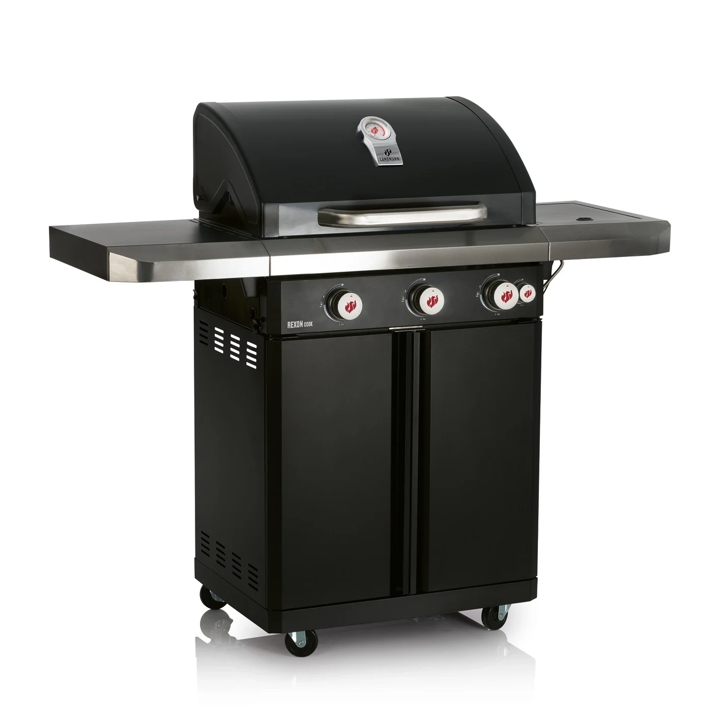 Bild von LANDMANN Gasgrill Rexon PTS 3.1 - schwarz, Gasgrillwagen mit 3 Brennern, Piezozündung Seitenablagen
