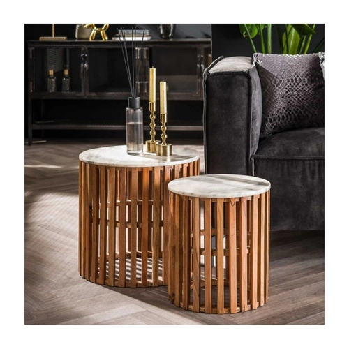 Bild von Runder Couchtisch aus Mangoholz und Marmor