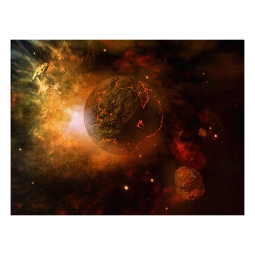 Bild von Papermoon Fototapete "Feuriger Planet und Asteroiden"