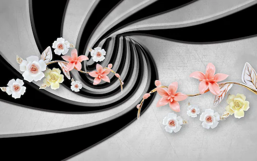 Bild von Papermoon Fototapete »Abstrakt 3D Effekt mit Blumen«