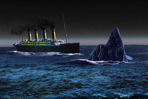 Bild von Papermoon Fototapete »Titanic mit Eisberg«